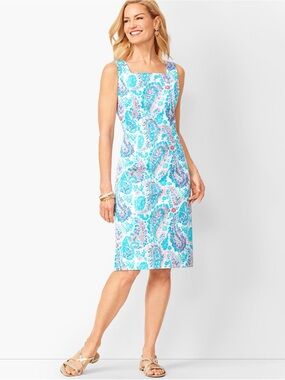 Talbots Paisley Summer Dress Turquoise Size 4, Coton-Spandex
